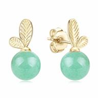 jade stud earrings for women natural green small jade sterling silver hypoallergenic gold leaf earrings lucky jewelry gift for graduation birthday anniversary holidays (6.5mm sphere, light green) logo