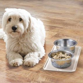 img 3 attached to Pet Feeding Mat For Cats And Dogs - Non-Slip Waterproof Silicone Placemat - Square Design - Linelle Collection Cream Color - Small Size - Premium Quality And Food Safe