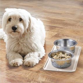 img 2 attached to Pet Feeding Mat For Cats And Dogs - Non-Slip Waterproof Silicone Placemat - Square Design - Linelle Collection Cream Color - Small Size - Premium Quality And Food Safe