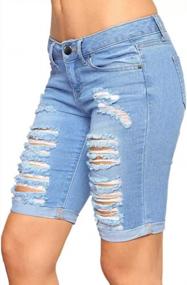 img 3 attached to Get Summer-Ready With Roswear Distressed Knee Length Jean Shorts For Women