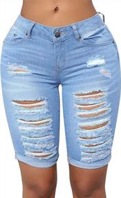 img 4 attached to Get Summer-Ready With Roswear Distressed Knee Length Jean Shorts For Women