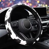 🐮 universal 15 inch anti-slip cow print steering wheel cover in black and white - zhol stretch microfiber leather steering wheel cover for women and men логотип