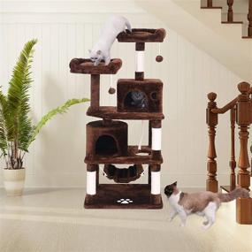 img 3 attached to 🐱 Ultimate Cat Playground: BEWISHOME Cat Tree with Scratching Posts, Condos, Perches, Balls, Hammock – Brown MMJ01Z