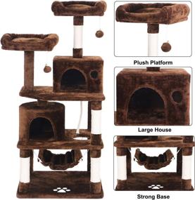 img 2 attached to 🐱 Ultimate Cat Playground: BEWISHOME Cat Tree with Scratching Posts, Condos, Perches, Balls, Hammock – Brown MMJ01Z