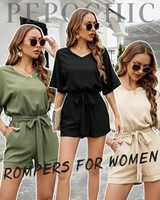 img 1 attached to Stylish And Comfortable Women'S V Neck Romper With Pockets And High Waist Belt