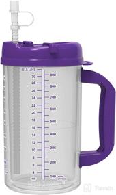 img 1 attached to Large 32oz Double Wall Insulated Hospital Mug with Carry Handle and Straw (2-Pack, Purple) - Ideal for Cold Drinks