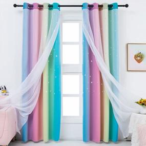 img 4 attached to Anjee Star Curtains For Kids 2 In 1 Double Layer Blackout Curtains Grommets Top Star Cutout Ombre Rainbow Curtains Sheer For Living Room Girls Bedroom 2 Panels In 52 X 84 Inch, Pink And Yellow