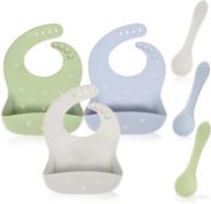 👶 silicone baby bib with spoon: waterproof & stay open pocket feeding bib for toddlers logo