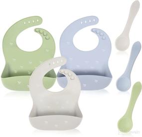 img 4 attached to 👶 Silicone Baby Bib with Spoon: Waterproof & Stay Open Pocket Feeding Bib for Toddlers
