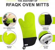 extra long silicone oven mitts and pot holders set - heat resistant quilted liner with mini mittens for kitchen, baking, grill & bbq - green (6 pack) logo