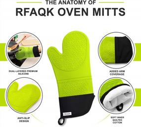 img 4 attached to Extra Long Silicone Oven Mitts And Pot Holders Set - Heat Resistant Quilted Liner With Mini Mittens For Kitchen, Baking, Grill & BBQ - Green (6 Pack)