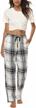 👗 airike women's loose fit open leg cotton pajama set - comfy loungewear with plaid lounge bottoms and pocket logo