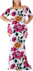 img 3 attached to Plus Size Off Shoulder Floral Print Bodycon Party Dress With Ruffle Detail For Women By Gloria&Sarah