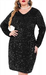 img 4 attached to Plus Size Glitter Sequin Bodycon Dress For Women: V-Neck Cocktail Party Evening Mini Dress With Sparkle And Stretchy Material By IN'VOLAND