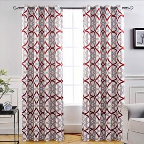 img 4 attached to Red And Gray Alexander Thermal Blackout Grommet Unlined Window Curtain Set Of 2 Panels, 52X96 Inch With Spiral Geo Trellis Pattern - DriftAway