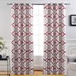 red and gray alexander thermal blackout grommet unlined window curtain set of 2 panels, 52x96 inch with spiral geo trellis pattern - driftaway logo