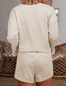img 3 attached to Women'S Long Sleeve Pajama Set: MEROKEETY Henley Knit Tops And Shorts Sleepwear Loungewear