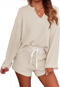 img 4 attached to Women'S Long Sleeve Pajama Set: MEROKEETY Henley Knit Tops And Shorts Sleepwear Loungewear