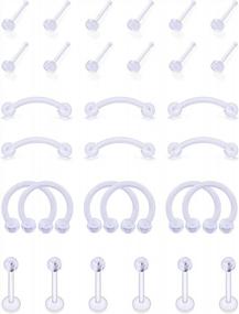 img 3 attached to 16G Clear Flexible Bio-Plastic Studs Rings Earrings: Jenxnjsjo Body Piercing Retainers For Rook Daith Nose Septum Lip Labret Eyebrow & Horseshoe Piercings