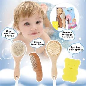 img 3 attached to Baby Hair Brush and Comb Set – 4 Pack, Natural Wooden Hairbrush with Soft Goat Hair Bristles, Ideal Baby Grooming Kit for Cradle Cap, Shower; Perfect Registry Gifts for Infants, Toddlers, Boys, and Girls