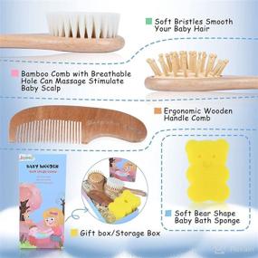 img 2 attached to Baby Hair Brush and Comb Set – 4 Pack, Natural Wooden Hairbrush with Soft Goat Hair Bristles, Ideal Baby Grooming Kit for Cradle Cap, Shower; Perfect Registry Gifts for Infants, Toddlers, Boys, and Girls