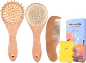 img 4 attached to Baby Hair Brush and Comb Set – 4 Pack, Natural Wooden Hairbrush with Soft Goat Hair Bristles, Ideal Baby Grooming Kit for Cradle Cap, Shower; Perfect Registry Gifts for Infants, Toddlers, Boys, and Girls