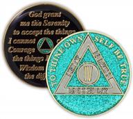 aquamarine glitter 4 year sobriety coin: aa recovery anniversary token logo
