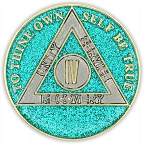 img 3 attached to Aquamarine Glitter 4 Year Sobriety Coin: AA Recovery Anniversary Token