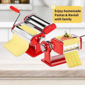 img 2 attached to CHEFLY Pasta & Ravioli Maker Set All-In-One - 9 Thickness Settings For Fresh Homemade Lasagne Fettuccine Spaghetti Dough Roller Press Cutter Noodle Making Machine Red P1802-R