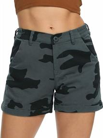 img 3 attached to Summer Camo Shorts For Women: Elastic Waist, Pockets, 4" Length - Perfect Casual Wear