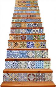 img 3 attached to TUOKING 13 Strips Removable Stair Decals, Peel And Stick Vinyl Staircase Stickers, 39.37" L X 7.08" W For 13 Steps, Ceramic Tiles Pattern