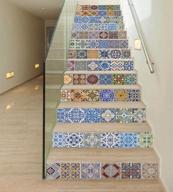 tuoking 13 strips removable stair decals, peel and stick vinyl staircase stickers, 39.37" l x 7.08" w for 13 steps, ceramic tiles pattern logo
