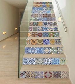 img 4 attached to TUOKING 13 Strips Removable Stair Decals, Peel And Stick Vinyl Staircase Stickers, 39.37" L X 7.08" W For 13 Steps, Ceramic Tiles Pattern