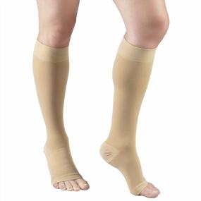 img 1 attached to Компрессионные чулки 20-30 мм рт. ст. для мужчин и женщин - короткая длина Truform, открытый носок, бежевый X-Large
