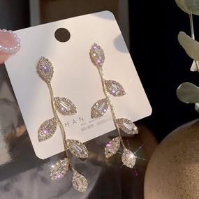 img 4 attached to Bridal Earrings For Wedding Rhinestone Dangle Earrings Leaf Earrings Long Earrings Elegant For Women