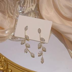 img 3 attached to Bridal Earrings For Wedding Rhinestone Dangle Earrings Leaf Earrings Long Earrings Elegant For Women