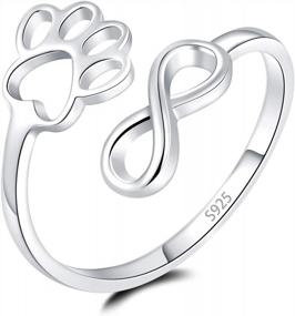 img 4 attached to Express Your Love For Your Pet With Our PawPrint Heart Infinity Ring - 925 Sterling Silver Adjustable Ring For Women & Teen Girls