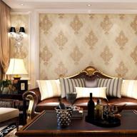 3d damask non-woven wallpaper for bedroom and tv backdrop - qihang deep embossed design in brown, 0.53m w x 10m l, covers 5.3㎡ (57 sq.ft) логотип