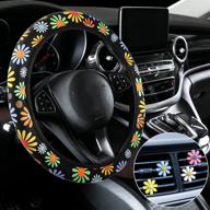 cute steering wheel cover flower steering wheel cover floral steering wheel cover for girls with 4 pieces cute flowers car air vent clips for women girls car decorations (sunflower style) logo