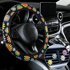 img 4 attached to Cute Steering Wheel Cover Flower Steering Wheel Cover Floral Steering Wheel Cover For Girls With 4 Pieces Cute Flowers Car Air Vent Clips For Women Girls Car Decorations (Sunflower Style)