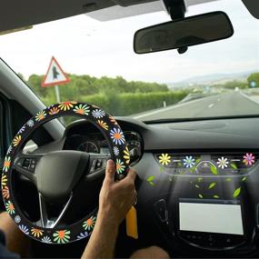 img 1 attached to Cute Steering Wheel Cover Flower Steering Wheel Cover Floral Steering Wheel Cover For Girls With 4 Pieces Cute Flowers Car Air Vent Clips For Women Girls Car Decorations (Sunflower Style)