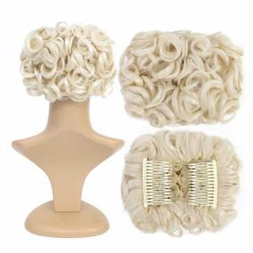 img 4 attached to SWACC Platinum Blonde Curly Bun Extension With Easy Stretch Combs - Clip-In Ponytail Hairpiece For Messy Chignon And Tray Ponytail Styles