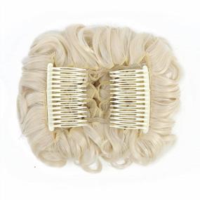 img 2 attached to SWACC Platinum Blonde Curly Bun Extension With Easy Stretch Combs - Clip-In Ponytail Hairpiece For Messy Chignon And Tray Ponytail Styles