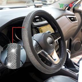 img 1 attached to Andalus Diamond Microfiber Leather Car Steering Wheel Cover - Includes 2Pcs Bling Cup Holder Coasters Gift - Universal 15 Inch - Bling Crystal Rhinestone - (Black With Black &Amp
