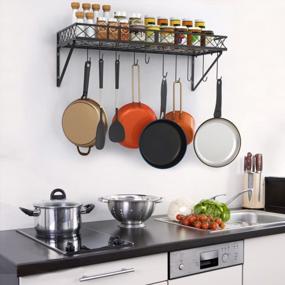 img 3 attached to Bextsrack Hanging Pot Rack, Wall Mounted Pot And Pan Organizer Multipurpose Pots Holder Kitchen Storage Shelf With 10 Hooks, Ideal For Pans Set, Utensils, Cookware, Books, Household, Black
