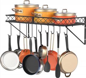 img 4 attached to Bextsrack Hanging Pot Rack, Wall Mounted Pot And Pan Organizer Multipurpose Pots Holder Kitchen Storage Shelf With 10 Hooks, Ideal For Pans Set, Utensils, Cookware, Books, Household, Black