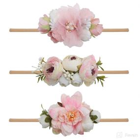 img 4 attached to 🌸 Adorable Baby Girl Floral Headband Set - 3pcs Elastic Hairbands, Perfect Hair Accessories Gift for Girls, 6#, Stretchy Size