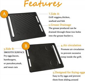 img 2 attached to ASMOKE Pre-Seasoned Cast Iron Reversible Grill/Griddle With Handle For Grills And Smokers, Heavy-Duty Grill Pan Replacement Part Compatible With ASMOKE AS300/AS350, 8.5 Lbs., 14.17 Inch X 12.99 Inch