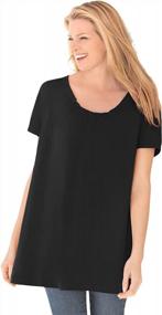 img 4 attached to Woman Within Women'S Plus Size Perfect Short-Sleeve Shirred U-Neck Tunic - 2X, Black