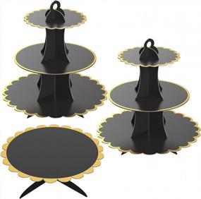 img 1 attached to 3-Tier Black And Gold Cardboard Cupcake Stand & 1-Tier Cake Stand Combo Tower For Birthday, Wedding, Baby Shower Party Dessert Display